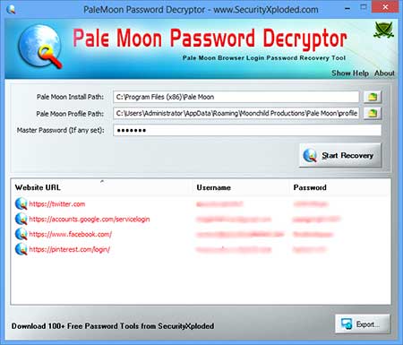 FirepasswordViewer showing the sign-on information